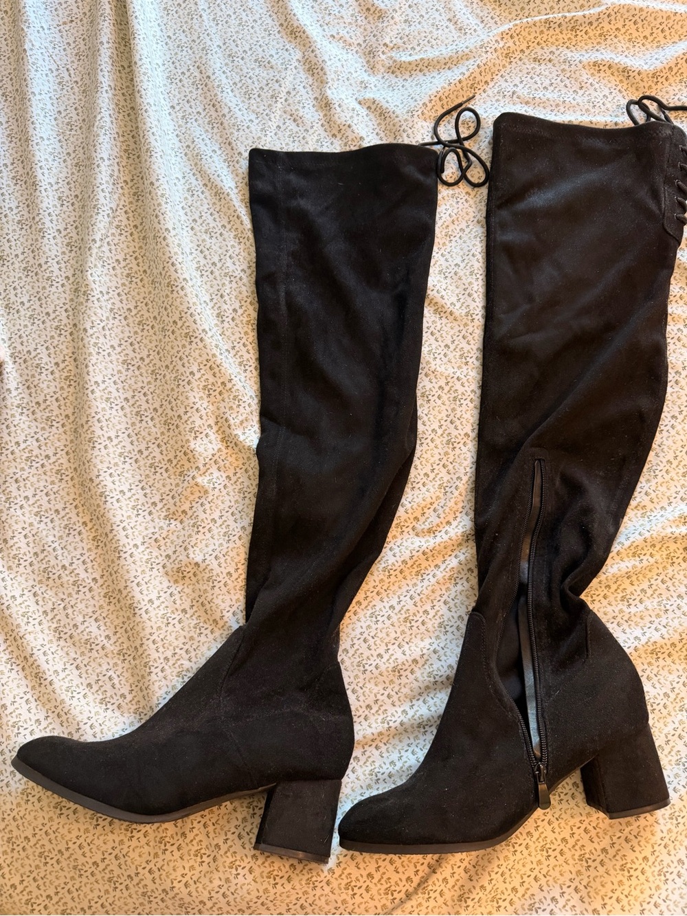 Dream Pairs Black Over-the-Knee Suede Block Heel Boots